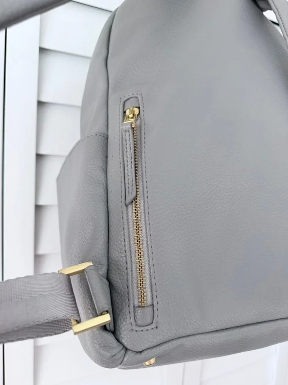 Freshly Picked Gray Vegan Leather Diaper Backpack 10 Pocket Changing Bag